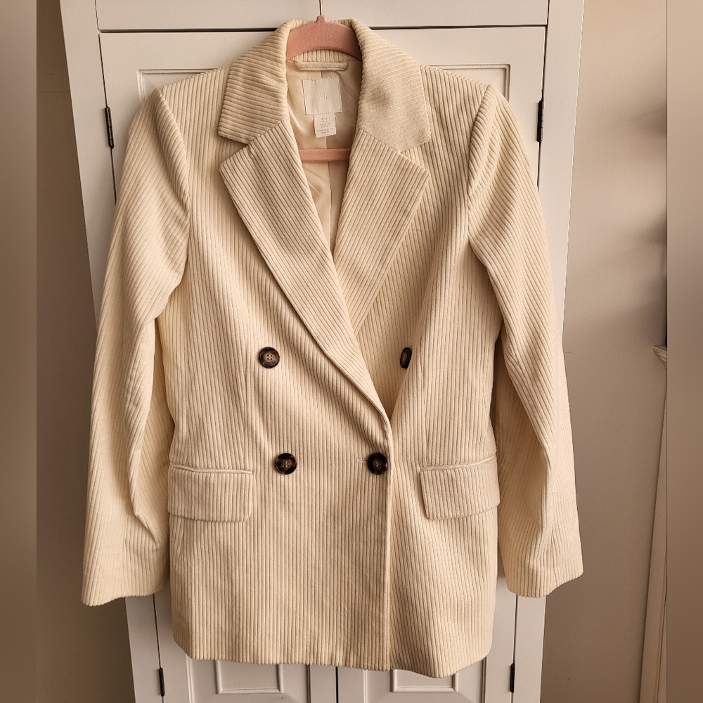 H&M Cream Corduroy Double Breasted Blazer